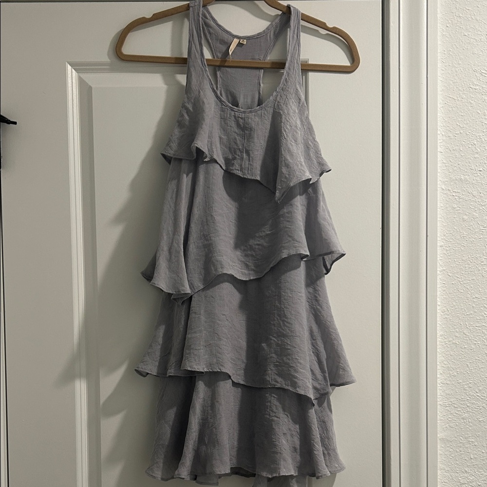 Bella D. Light Grey Tiered Mini Dress